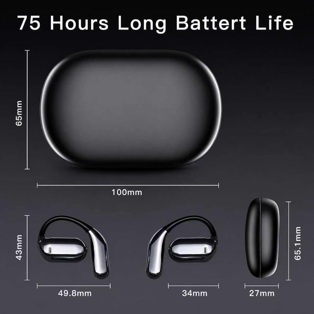 Wireless Earbuds Bluetooth Earbuds Built-In Mic with Ear Hooks 50H Playtime Ear Buds LED Display Charging Case Waterproof Design for Running Fitness
